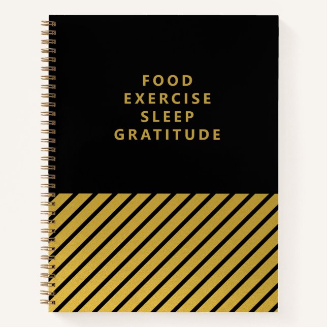 Black Gold Foil Stripes Classy Gratitude Journal (Front)