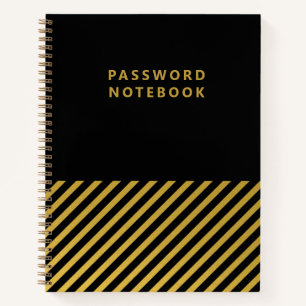 Black Gold Foil Stripes Stylish Password Notebook