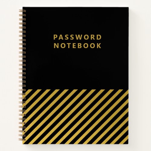 Black Gold Foil Stripes Stylish Password Notebook