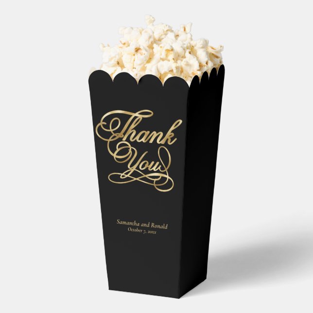 Black & Gold Foil Thank You Calligraphy Wedding Favor Boxes (Popped)