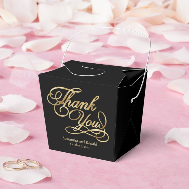 Black & Gold Foil Thank You Calligraphy Wedding Favor Boxes (Wedding)