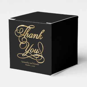 Black & Gold Foil Thank You Calligraphy Wedding Favor Boxes