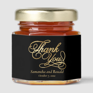 Black & Gold Foil Thank You Calligraphy Wedding  Honey Jar Favors