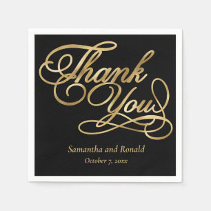 Black & Gold Foil Thank You Calligraphy Wedding Napkins