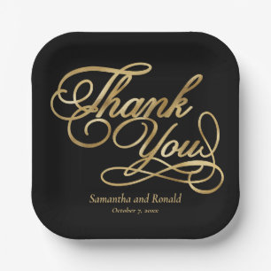Black & Gold Foil Thank You Calligraphy Wedding Paper Plates