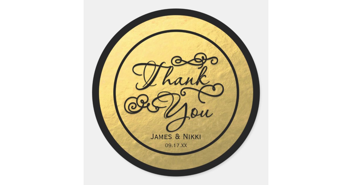 Black & Gold Foil THANK YOU Type Wedding Sticker | Zazzle