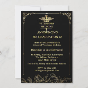 Black Gold foil Veterinary Medicine Graduation Invitation