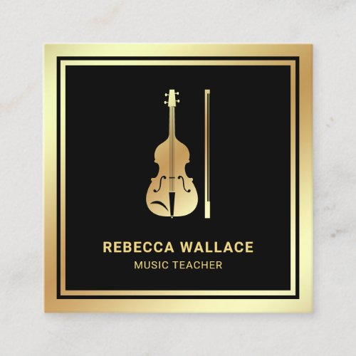 Black Gold Foil Violin Music Teacher Violinist Square Business Card