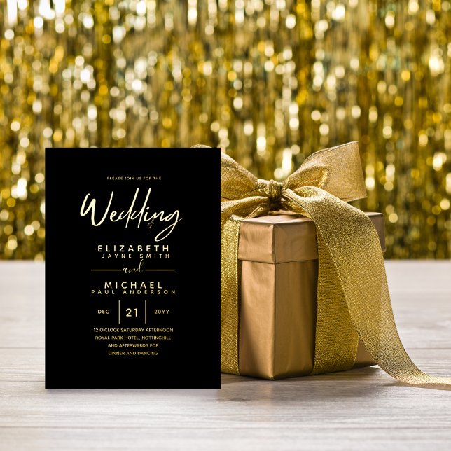 Black Gold Foil Wedding Invitation Elegant Script Foil Invitation (Creator Uploaded)
