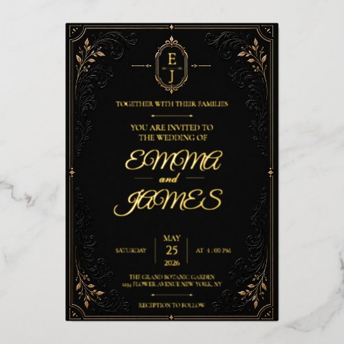 Black Gold Foil Wedding Invitation Luxury Elegant