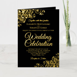 Black & Gold Foil Wedding Invite Program Combo