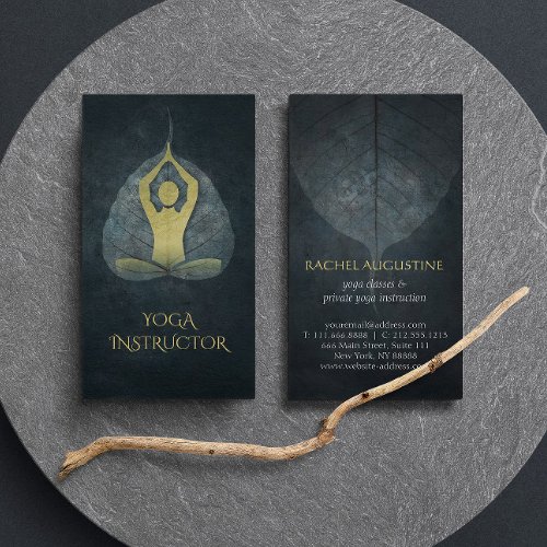 Black  Gold Foil Yoga Meditation with Bodhi Leaf Business Card