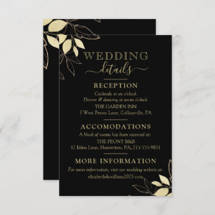 Black & Gold Foliage Modern Botanical Wedding Enclosure Card