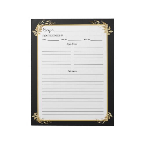 Black Gold Foliage Recipe Binder Notepad