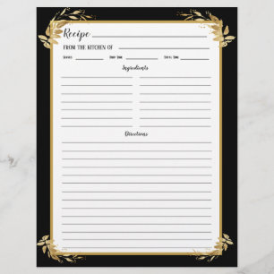 Black Gold Foliage Recipe Binder Page