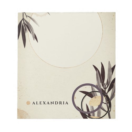 Black Gold Foliage with Name  Plum Purple Notepad
