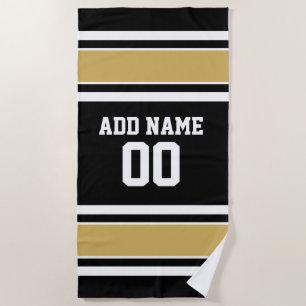 Black Gold Football Jersey Custom Name Number Beach Towel