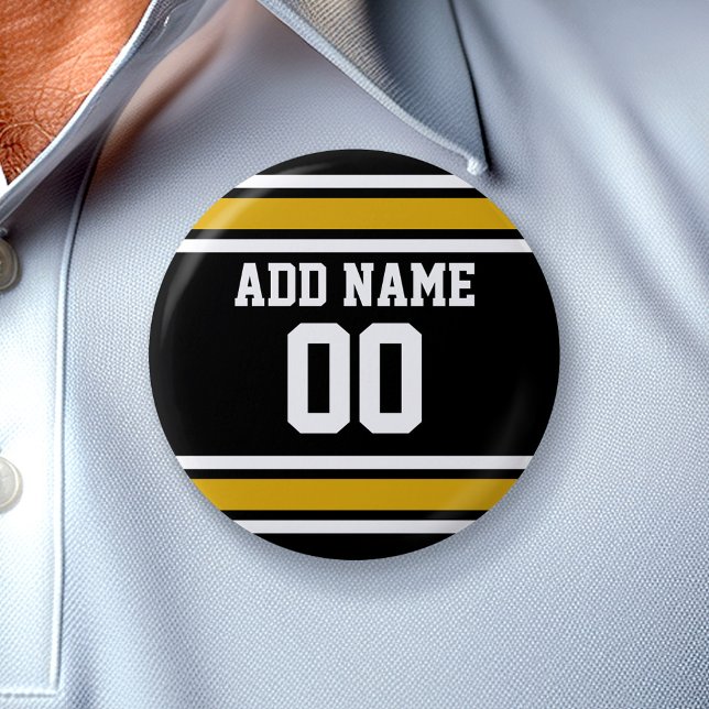 Black Gold Football Jersey Custom Name Number Button (Custom Button - Sports Theme)