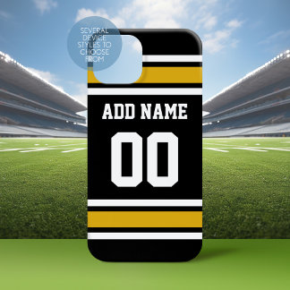 Black Gold Football Jersey Custom Name Number iPhone 16 Case