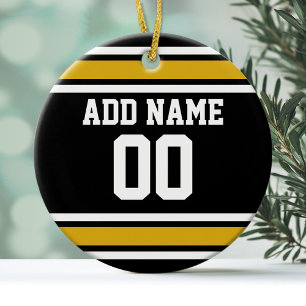 Black Gold Football Jersey Custom Name Number Ceramic Ornament