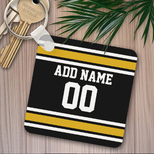Black Gold Football Jersey Custom Name Number Keychain