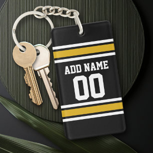 Black Gold Football Jersey Custom Name Number Keychain