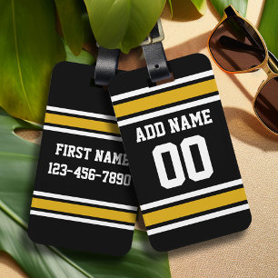 Black Gold Football Jersey Custom Name Number Luggage Tag