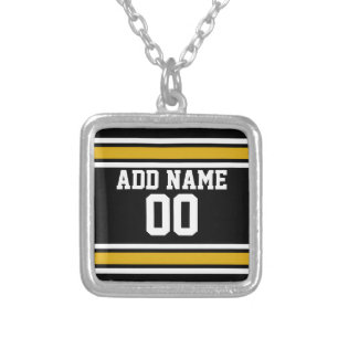 Black Gold Football Jersey Custom Name Number Silver Plated Necklace