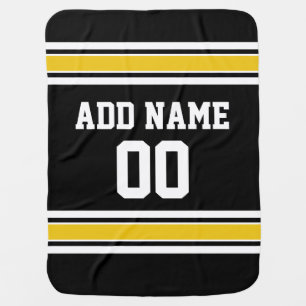 Black Gold Football Jersey Custom Name Number Stroller Blanket