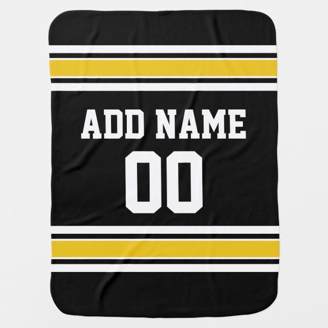 Black Gold Football Jersey Custom Name Number Stroller Blanket (Front)