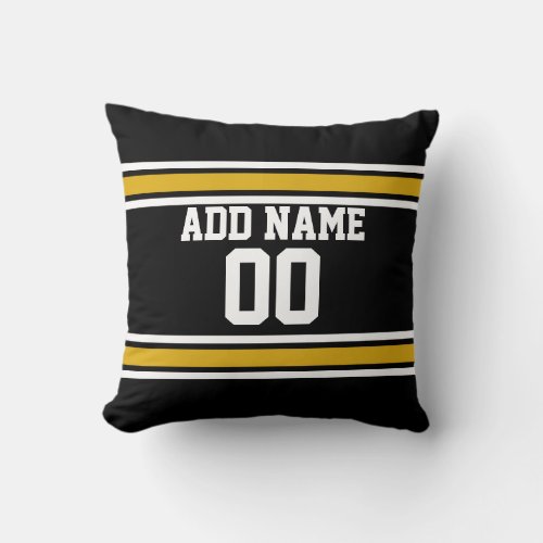 Black Gold Football Jersey Custom Name Number Throw Pillow