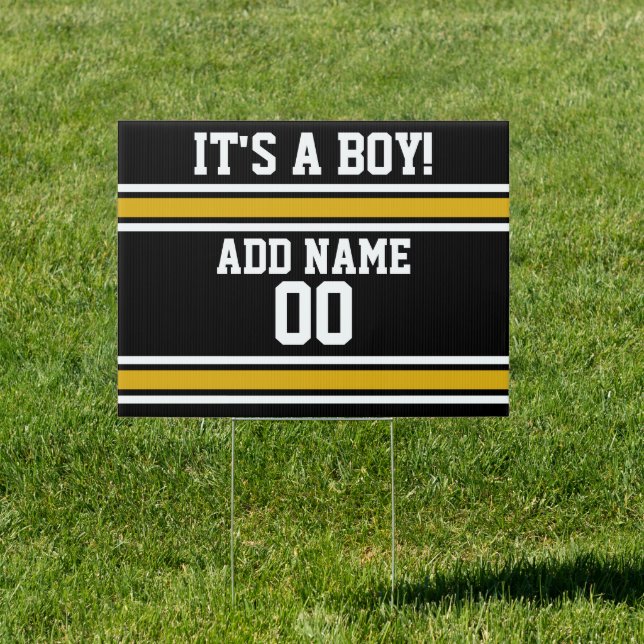 Black Gold Football Jersey Custom Name Number Yard Sign (Insitu)