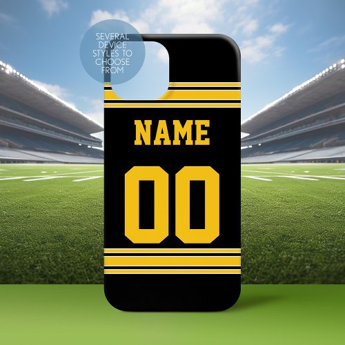 Black Gold Football Jersey with Name Number iPhone 15 Case