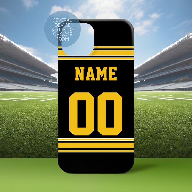 Black Gold Football Jersey with Name Number Case-Mate iPhone Case (Personalized Phone Case with A sporty Design)
