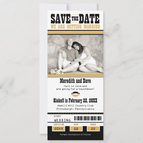 Black Gold Football Ticket Wedding Save the Date