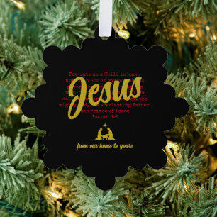 Black Gold FOR UNTO US JESUS Christmas Ornament Card