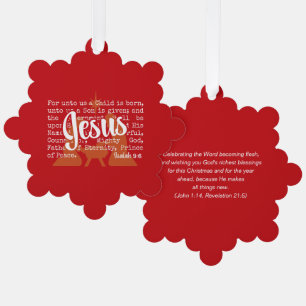 Black Gold FOR UNTO US JESUS Christmas Ornament Card