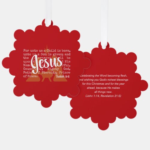 Black Gold FOR UNTO US JESUS Christmas Ornament Card