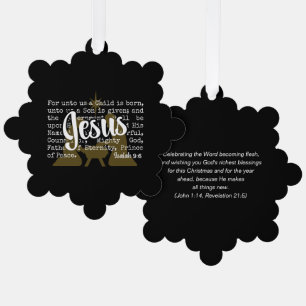 Black Gold FOR UNTO US JESUS Christmas Ornament Card