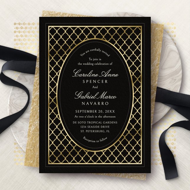 Black Gold Formal Garden Wedding Foil Invitation (Creator Uploaded)