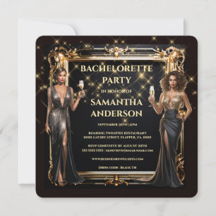 Black gold formal girls weekend away bachelorette invitation