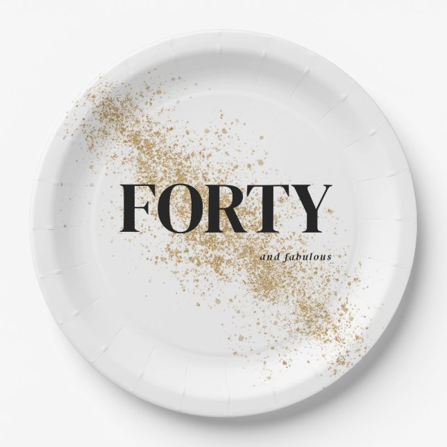 Black & Gold Forty 40th Birthday  Paper Plates (Front)