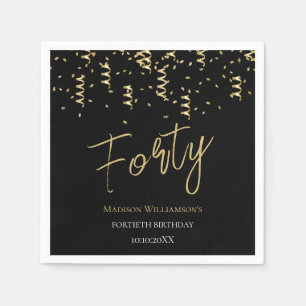 Black & Gold Forty Minimal 40th Birthday Party Napkins