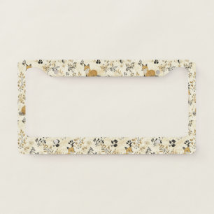 Black Gold Fox Arts Crafts Floral Pattern License Plate Frame