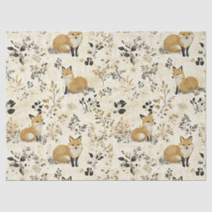Black Gold Fox Arts Crafts Floral Pattern Tissue Paper