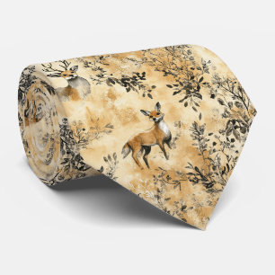 Black Gold Fox Botanical Victorian Pattern Neck Tie