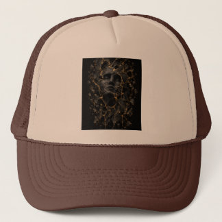 Black & Gold Fractured Face – Luxury Abstract 3D Trucker Hat
