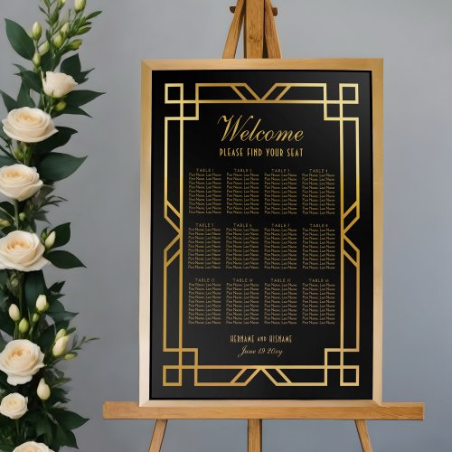 Black Gold Frame Art Deco Classic Seating Chart Foam Board