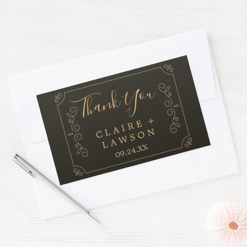 Black Gold Frame Borders Thank You Classic Rectangular Sticker