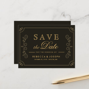 Black Gold Frame Borders Wedding Save The Date Postcard